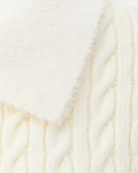 INGNI（イング） フェザー襟ケーブルニットカーディガン＋ニットスカパン／セット ｵﾌﾎﾜｲﾄ/ｵﾌﾎﾜｲﾄA