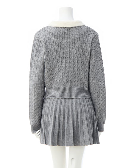 INGNI（イング） フェザー襟ケーブルニットカーディガン＋ニットスカパン／セット ｸﾞﾚｰ/ｵﾌﾎﾜｲﾄA