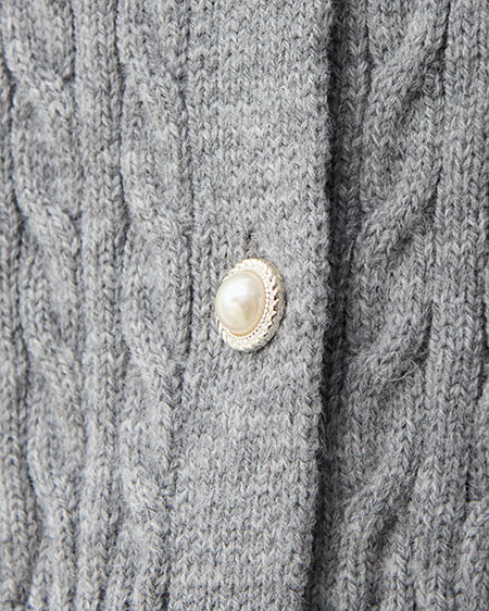 INGNI（イング） フェザー襟ケーブルニットカーディガン＋ニットスカパン／セット ｸﾞﾚｰ/ｵﾌﾎﾜｲﾄA