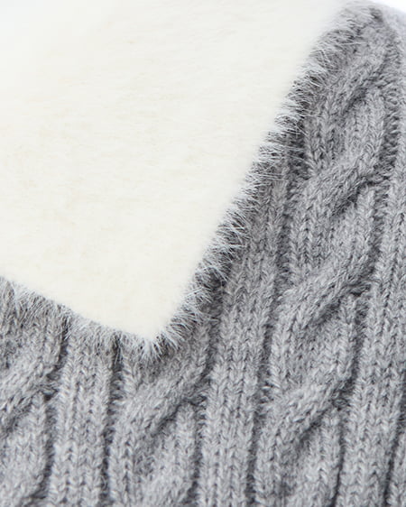 INGNI（イング） フェザー襟ケーブルニットカーディガン＋ニットスカパン／セット ｸﾞﾚｰ/ｵﾌﾎﾜｲﾄA