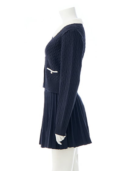 INGNI（イング） フェザー襟ケーブルニットカーディガン＋ニットスカパン／セット ｺﾝ/ｵﾌﾎﾜｲﾄA