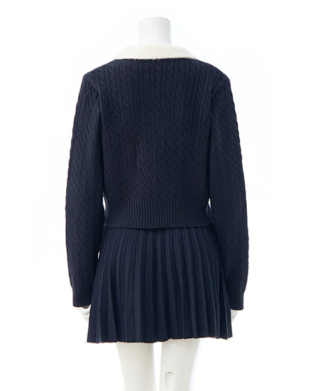 INGNI（イング） フェザー襟ケーブルニットカーディガン＋ニットスカパン／セット ｺﾝ/ｵﾌﾎﾜｲﾄA