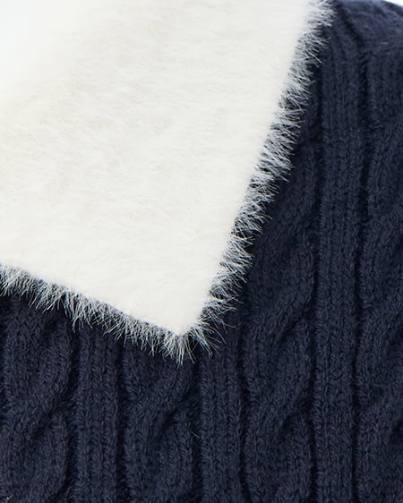 INGNI（イング） フェザー襟ケーブルニットカーディガン＋ニットスカパン／セット ｺﾝ/ｵﾌﾎﾜｲﾄA