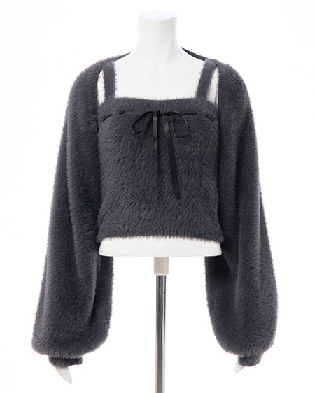 INGNI（イング） フェザーボレロニット＋ベアキャミセット ﾁｬｺｰﾙｸﾞﾚｰ