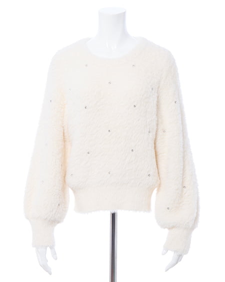 INGNI（イング） ビジュー付フェザーニット ｵﾌﾎﾜｲﾄ