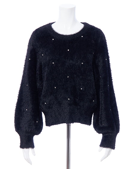 INGNI（イング） ビジュー付フェザーニット ｸﾛ