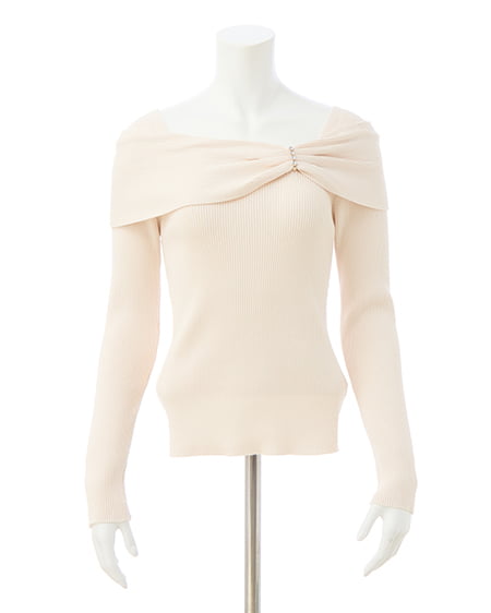 INGNI（イング） オフショルリボンビジューパーツリブニット ｵﾌﾎﾜｲﾄ