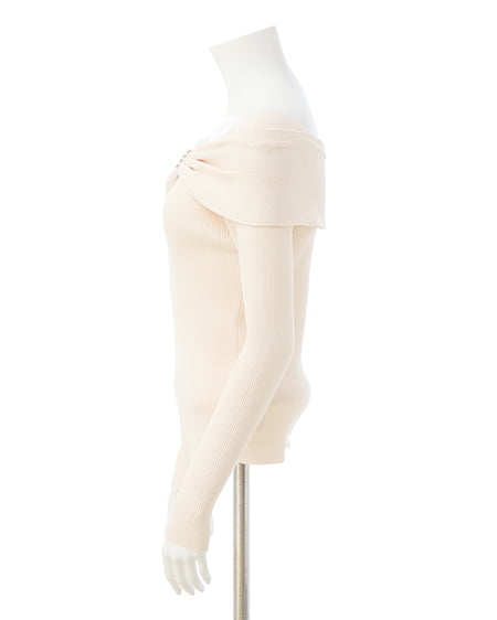 INGNI（イング） オフショルリボンビジューパーツリブニット ｵﾌﾎﾜｲﾄ