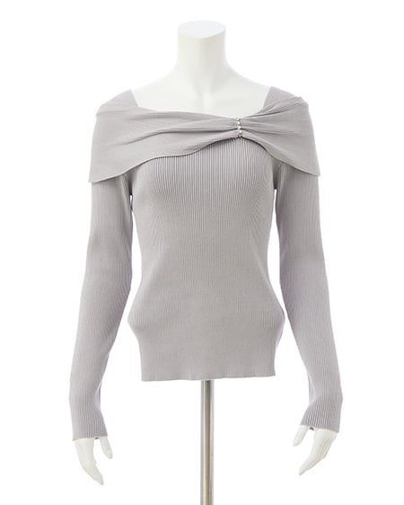 INGNI（イング） オフショルリボンビジューパーツリブニット ｸﾞﾚｰ