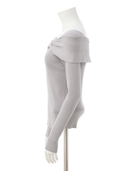 INGNI（イング） オフショルリボンビジューパーツリブニット ｸﾞﾚｰ