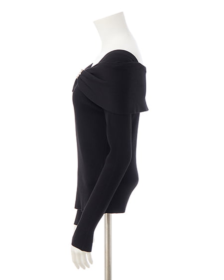 INGNI（イング） オフショルリボンビジューパーツリブニット ｸﾛ