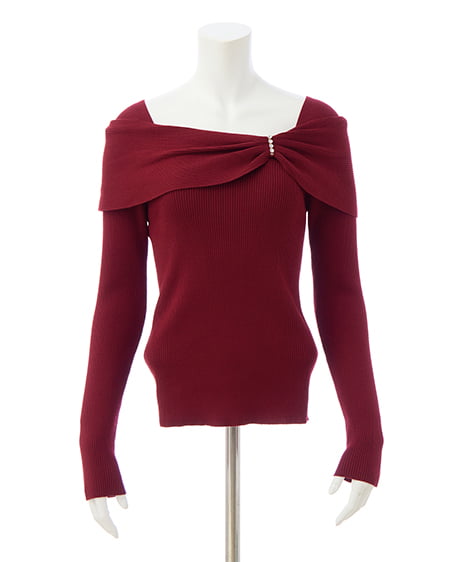 INGNI（イング） オフショルリボンビジューパーツリブニット ﾎﾞﾙﾄﾞｰ