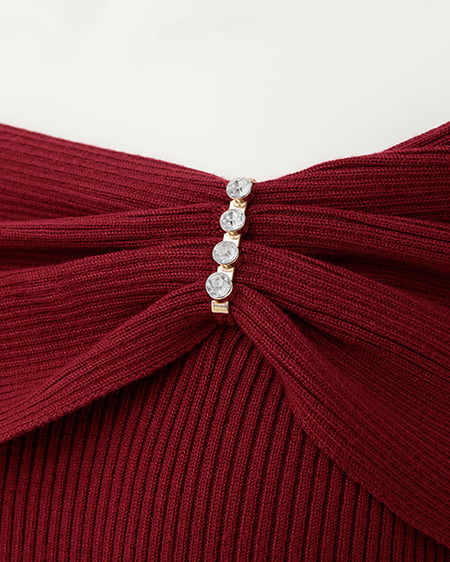 INGNI（イング） オフショルリボンビジューパーツリブニット ﾎﾞﾙﾄﾞｰ