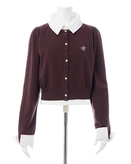 INGNI(イング) シャツレイヤード風長袖ニット ブラウン/オフホワイト