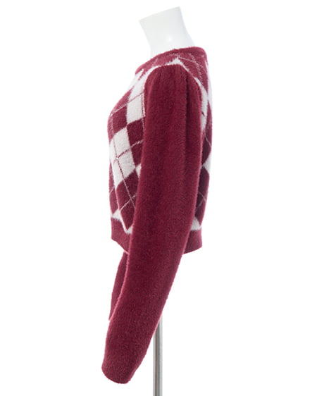 INGNI(イング) ビジュー付アーガイル柄フェザーニット ボルドー/オフホワイト