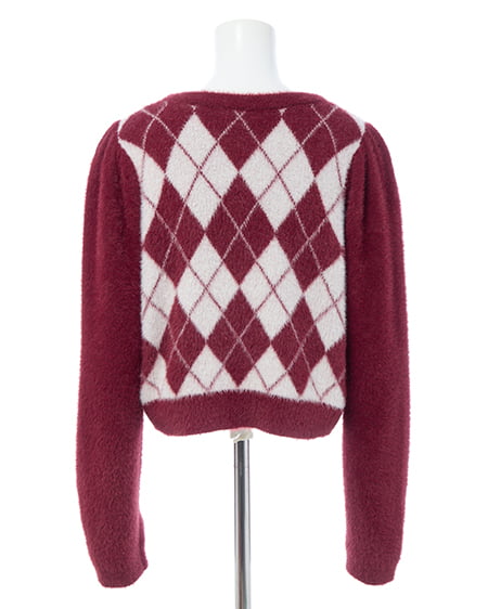 INGNI(イング) ビジュー付アーガイル柄フェザーニット ボルドー/オフホワイト