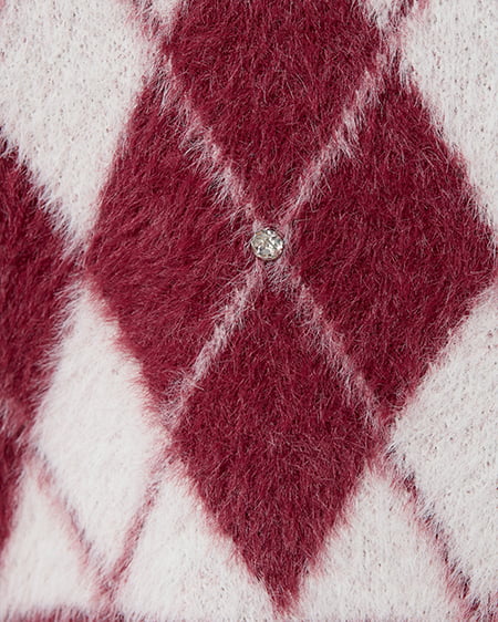 INGNI(イング) ビジュー付アーガイル柄フェザーニット ボルドー/オフホワイト