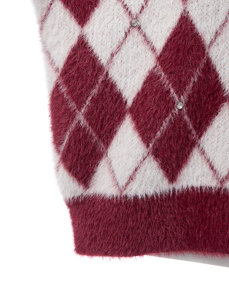INGNI(イング) ビジュー付アーガイル柄フェザーニット ボルドー/オフホワイト