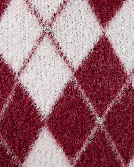 INGNI(イング) ビジュー付アーガイル柄フェザーニット ボルドー/オフホワイト