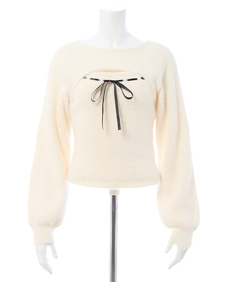 INGNI（イング） フェザーリブデコルテオープンリボンニット ｵﾌﾎﾜｲﾄ