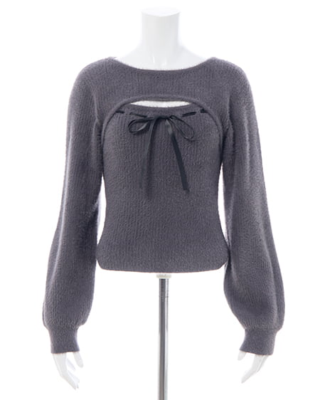 INGNI（イング） フェザーリブデコルテオープンリボンニット ﾁｬｺｰﾙｸﾞﾚｰ