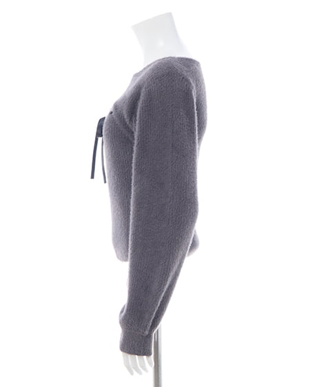 INGNI（イング） フェザーリブデコルテオープンリボンニット ﾁｬｺｰﾙｸﾞﾚｰ