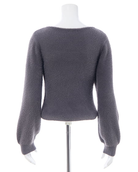 INGNI（イング） フェザーリブデコルテオープンリボンニット ﾁｬｺｰﾙｸﾞﾚｰ