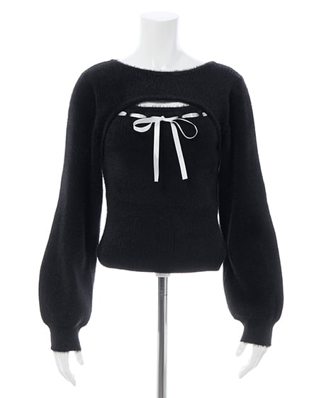 INGNI（イング） フェザーリブデコルテオープンリボンニット ｸﾛ