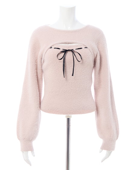 INGNI（イング） フェザーリブデコルテオープンリボンニット ﾋﾟﾝｸ