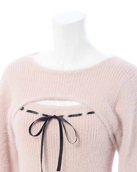 INGNI（イング） フェザーリブデコルテオープンリボンニット ﾋﾟﾝｸ