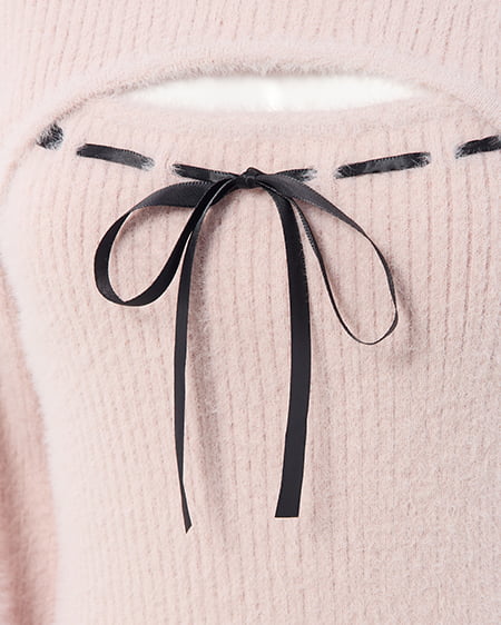 INGNI（イング） フェザーリブデコルテオープンリボンニット ﾋﾟﾝｸ