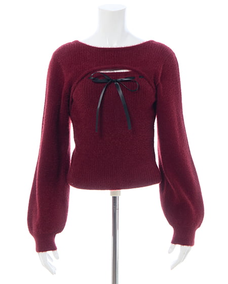 INGNI(イング) フェザーリブデコルテオープンリボンニット ボルドー