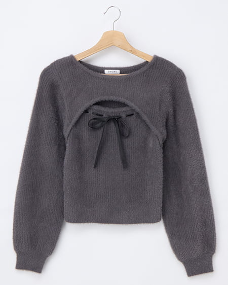 【一部カラー予約受付中】フェザーリブデコルテオープンリボンニット