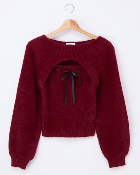 【一部カラー予約受付中】フェザーリブデコルテオープンリボンニット