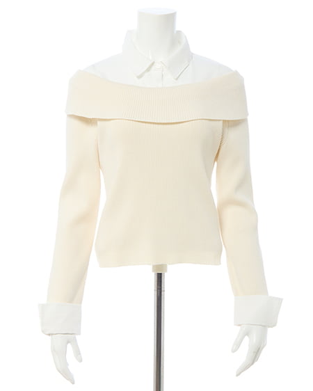 INGNI（イング） シャツレイヤード風リブオフショルニット ｱｲﾎﾞﾘｰ/ｵﾌﾎﾜｲﾄ