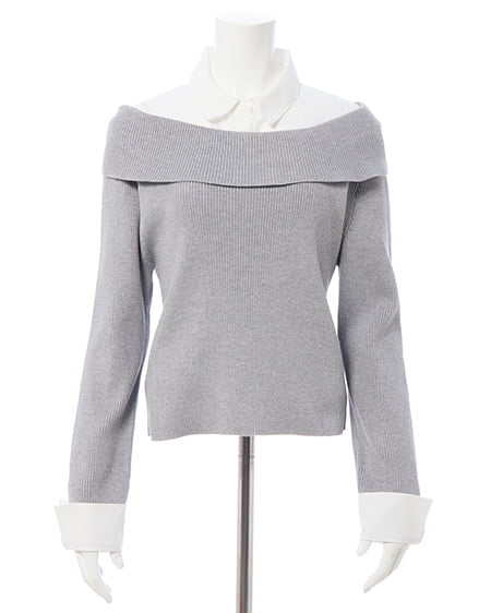 INGNI(イング) シャツレイヤード風リブオフショルニット グレー/オフホワイト