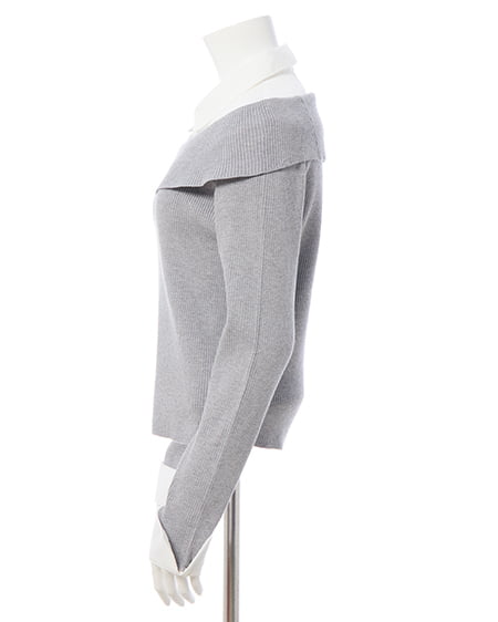 INGNI(イング) シャツレイヤード風リブオフショルニット グレー/オフホワイト