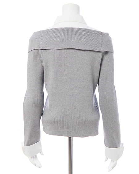 INGNI(イング) シャツレイヤード風リブオフショルニット グレー/オフホワイト