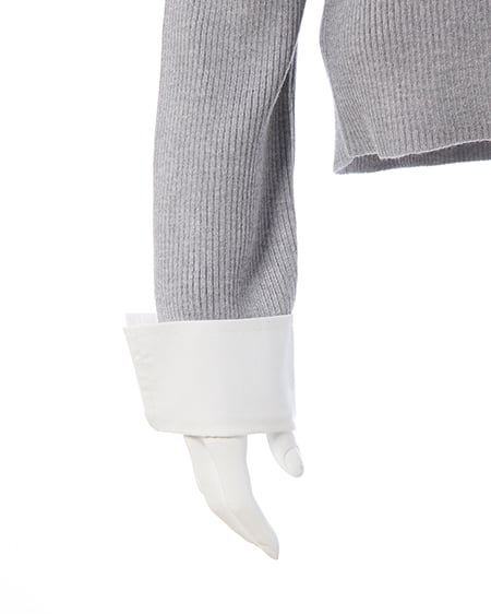 INGNI(イング) シャツレイヤード風リブオフショルニット グレー/オフホワイト