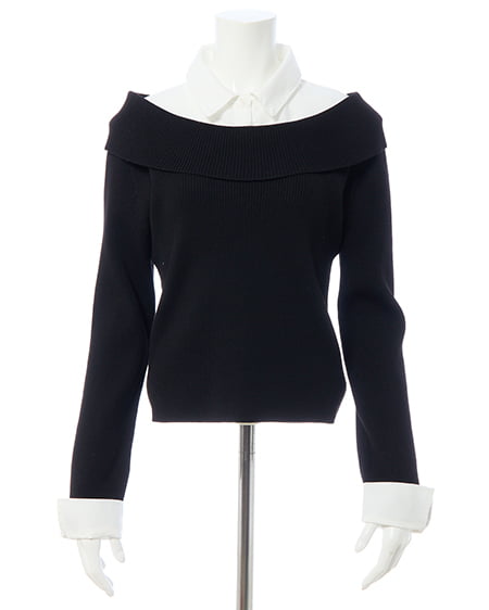 INGNI（イング） シャツレイヤード風リブオフショルニット ｸﾛ/ｵﾌﾎﾜｲﾄ