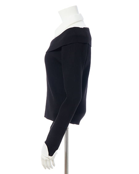 INGNI（イング） シャツレイヤード風リブオフショルニット ｸﾛ/ｵﾌﾎﾜｲﾄ