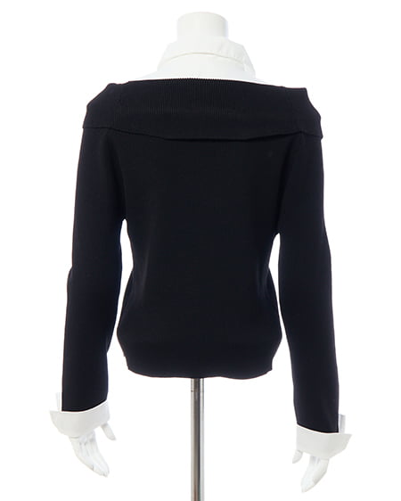 INGNI（イング） シャツレイヤード風リブオフショルニット ｸﾛ/ｵﾌﾎﾜｲﾄ