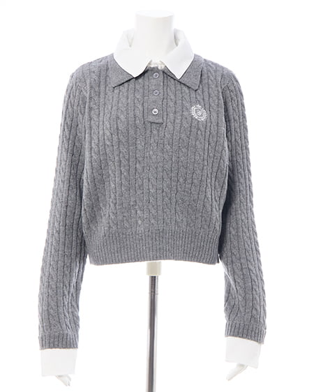 INGNI(イング) ダブルカラーケーブルポロニット グレー/オフホワイト