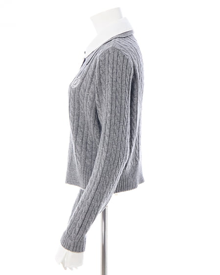 INGNI(イング) ダブルカラーケーブルポロニット グレー/オフホワイト