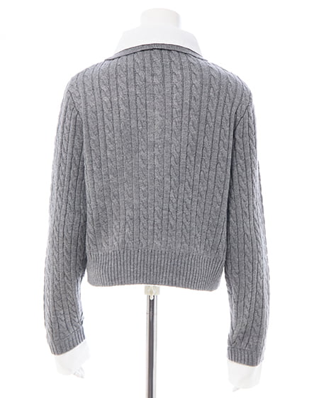 INGNI(イング) ダブルカラーケーブルポロニット グレー/オフホワイト