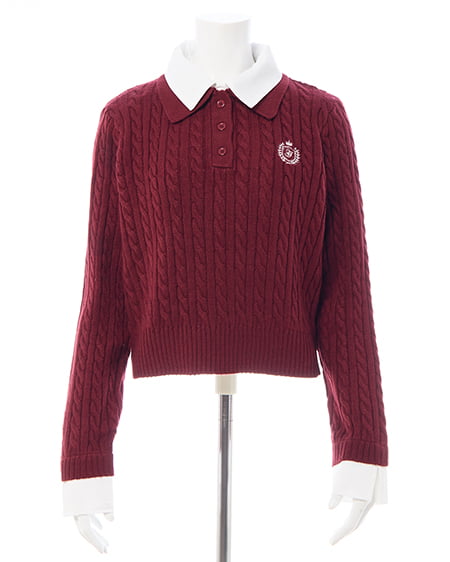 INGNI（イング） ダブルカラーケーブルポロニット ﾎﾞﾙﾄﾞｰ/ｵﾌﾎﾜｲﾄ