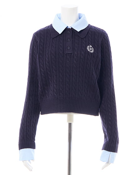 INGNI（イング） ダブルカラーケーブルポロニット ｺﾝ/ﾌﾞﾙｰ