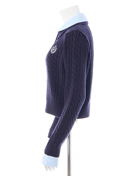 INGNI（イング） ダブルカラーケーブルポロニット ｺﾝ/ﾌﾞﾙｰ