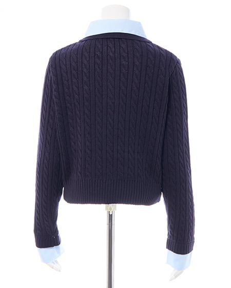 INGNI（イング） ダブルカラーケーブルポロニット ｺﾝ/ﾌﾞﾙｰ