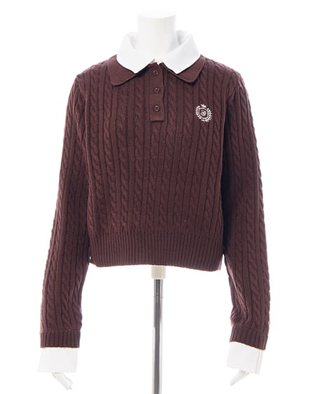 INGNI(イング) ダブルカラーケーブルポロニット ブラウン/オフホワイト